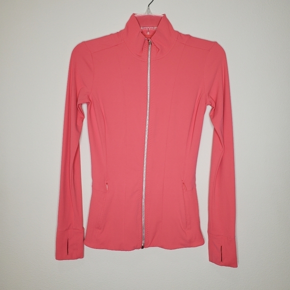 Athleta Shanti Coral Pink Ribbed Powervita Zip Up Jacket - Picture 4 of 10